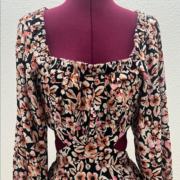 Free people - Jael Floral Black & Pink Long Sleeve Mini Cutout Dress Women XS - Picture 6 of 10